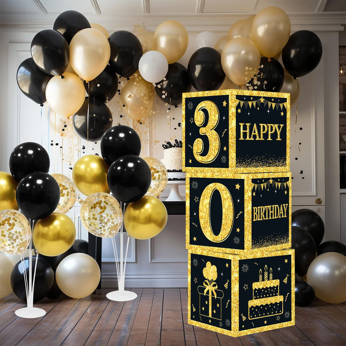 Фото Черное золото Коробка для фигурок на день рождения Happy 18, 30, 40, 50 лет, украшение для дня рождения для детей и взрослых, коробка с номером №2