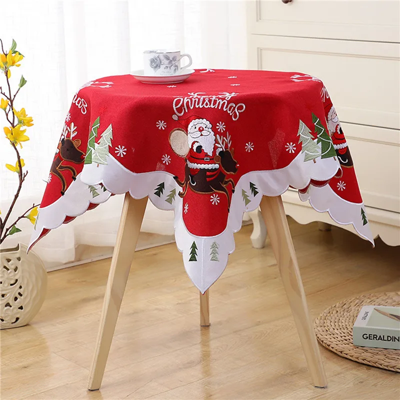 

Christmas Embroidered Round Tablecloth Xmas Holiday Table Cloth for Home Kitchen Restaurant Dining Table Decorations