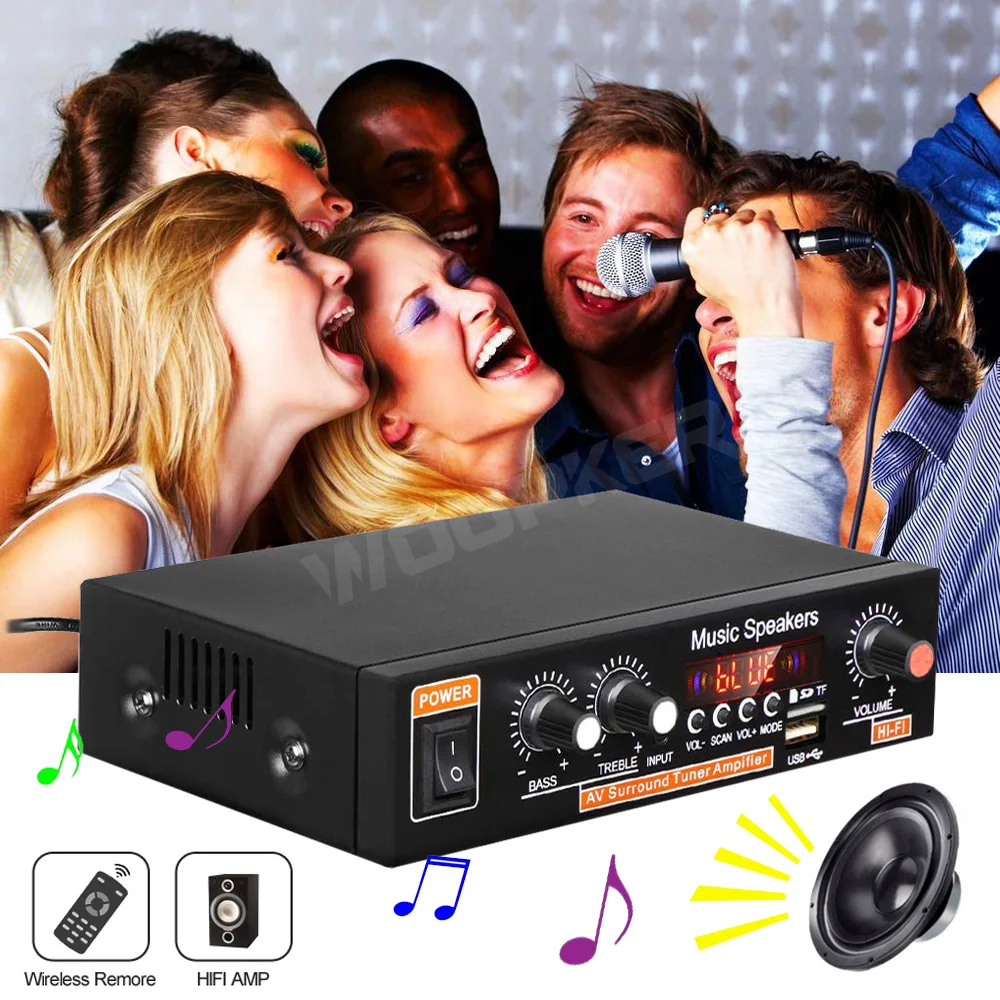 Cena Woopker Wzmacniacz Audio 45Wx2 Kanał 2.0 Cyfrowy Dla Domu Samochód Potężny Bluetooth Radio Hifi Subwoof AMP Obsługuje USB TF FM AUX