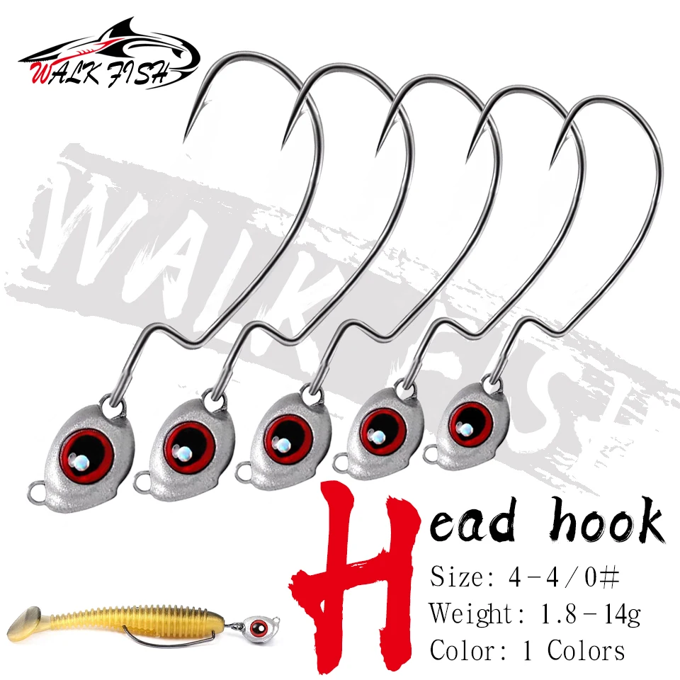 Фото WALK FISH 5 шт./лот джиг-головка крючок для плавания рыболовные джиг-головки крючки Ewg 3D глаза червячный крючок для морской пресноводной рыбалки снасти №1