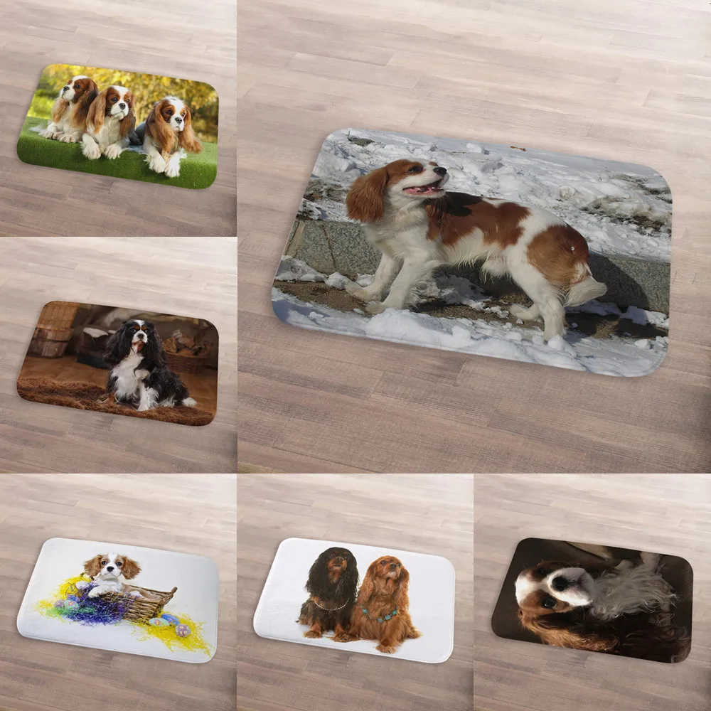 

New Carpet Basket Egg Bathroom Non-Slip Mat Cute Dogs Lying On The Grass Cavaliers King Charles Hound Living Room Doormat