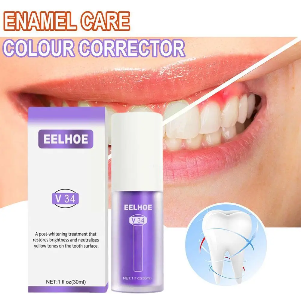 

For V34 Colour Corrector 30ml Teeth Whitening Toothpaste Tooth Enamel Reduce Toothpaste Whitening Yellowing Care Cleansing P0K1