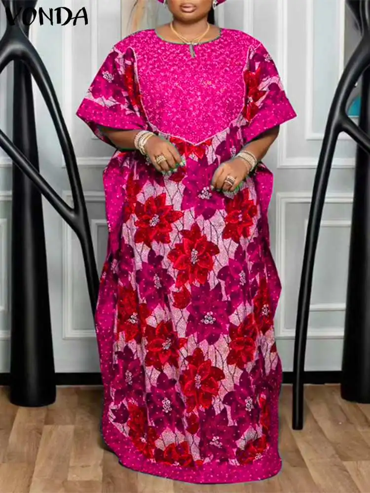 Женское платье-макси с рукавом летучая мышь и цветочным принтом