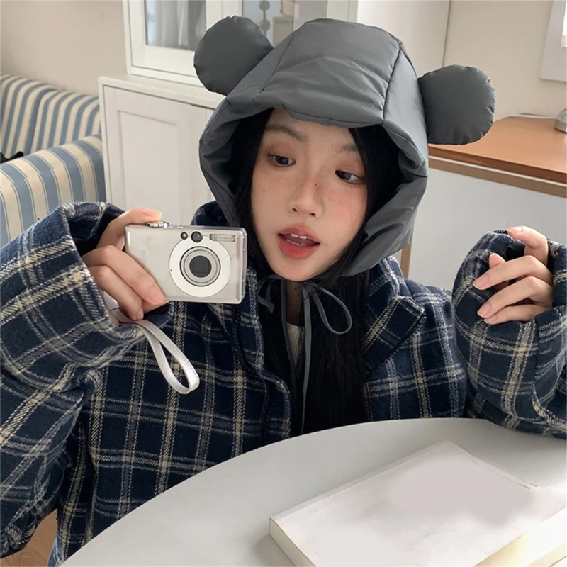 652F Толстая ветрозащитная шапка-траппер Теплый пуховик для однотонной холодной