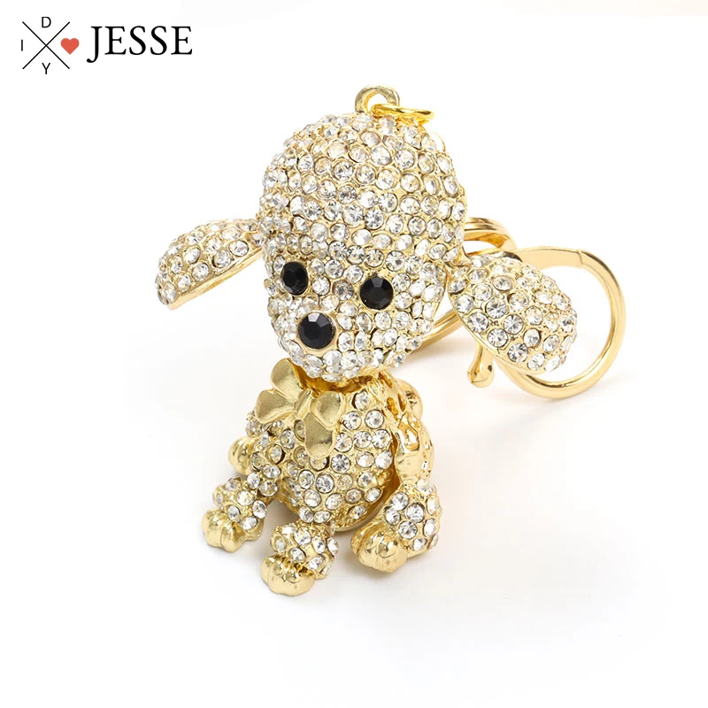 

Creative Poodle Teddy Dog Crystal Pendant Keychains Rhinestone Inlaid Cartoon Animal Metal Keyrings Bag Key Holder Jewelry Gifts