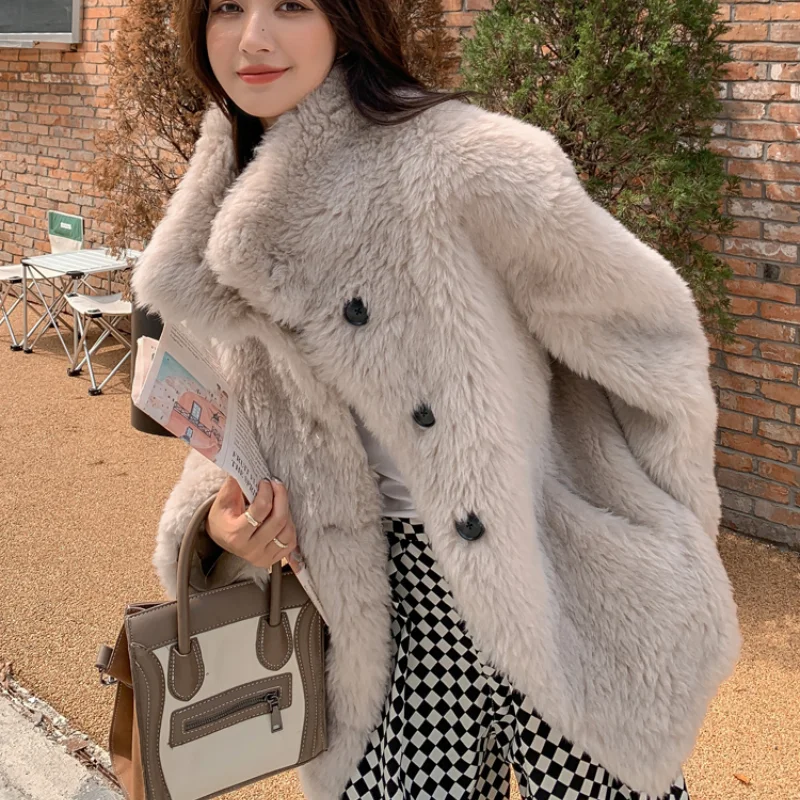 

2022 New Winter Women 100% Wool Coat Sheep Shearing Jacket Korean Fashion Women's Autumn Clothing Female Veste Femme WPY4555