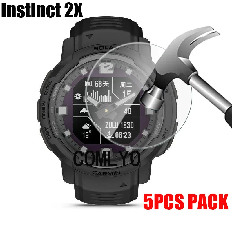 

5pcs pack for Garmin Instinct 2X Solar Sports Tactical Tempered Glass Screen Protector Smart watch 9H 2.5D Film