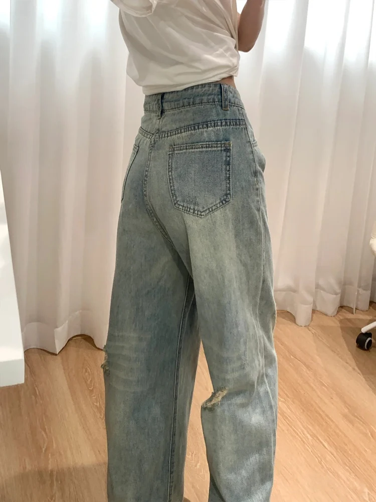 Рваные джинсы больших размеров с высокой талией женские маленькие грушевидные