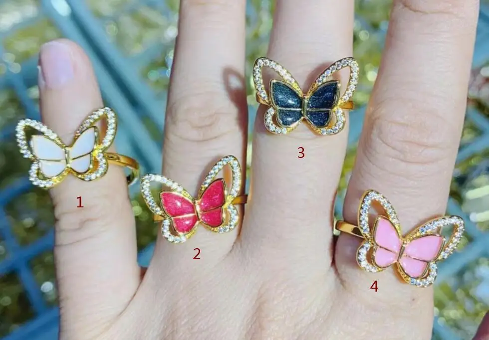 

1pcs Butterfly Enamel Rings Zircon Jewelry Ring Layer Metal Accessories Jewelrys For Women Adjustable Stackable fg4s