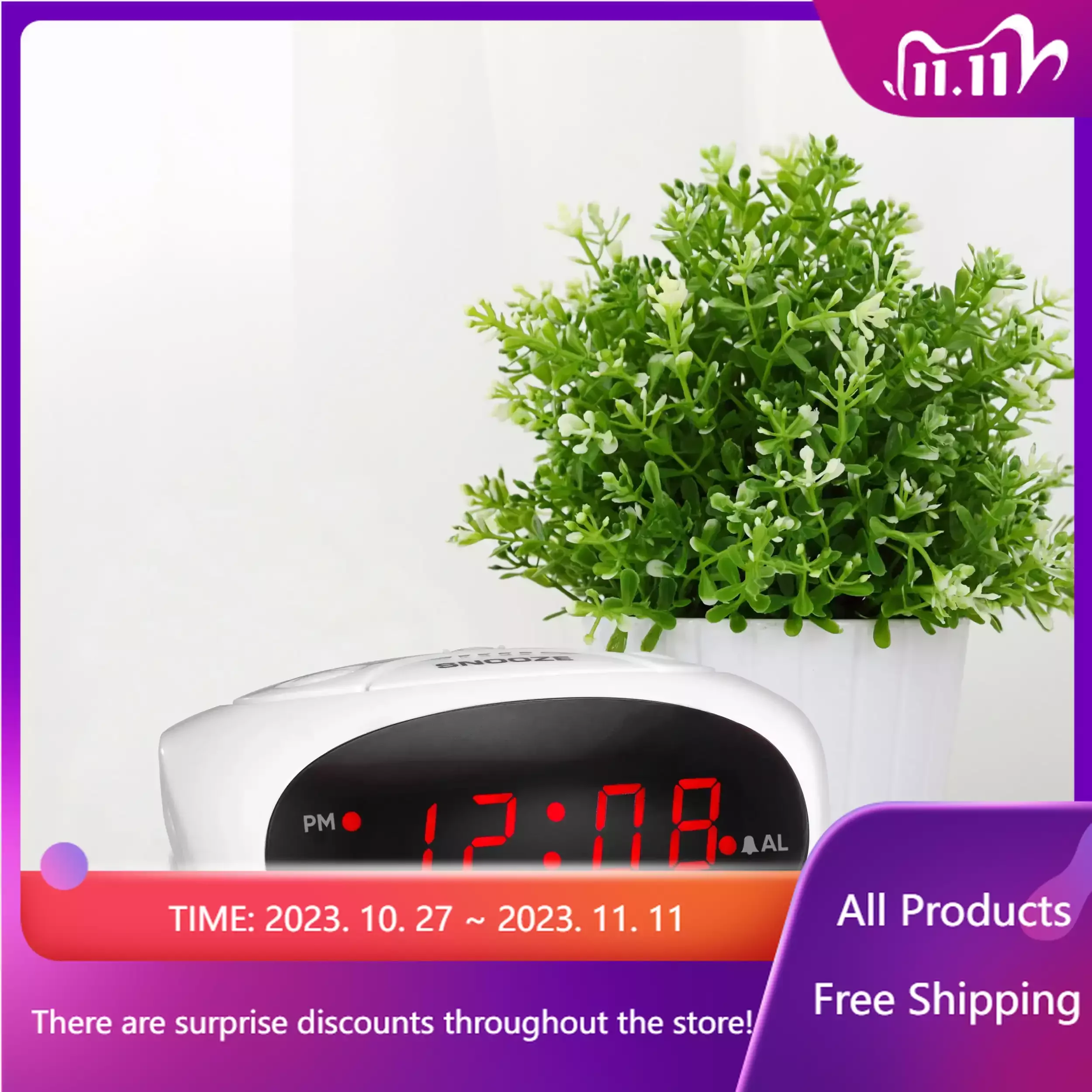 

White Desk or Night Table Electric Digital Alarm Clock with 0.6" Red LED Display