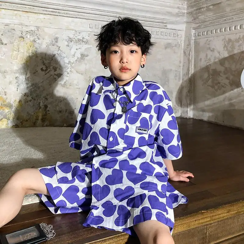 Boys and Girls Suits 2022 New Summer Clothing Shirt Fashionable Handsome Casual Loose Children's Summer Short Sleeve Pants