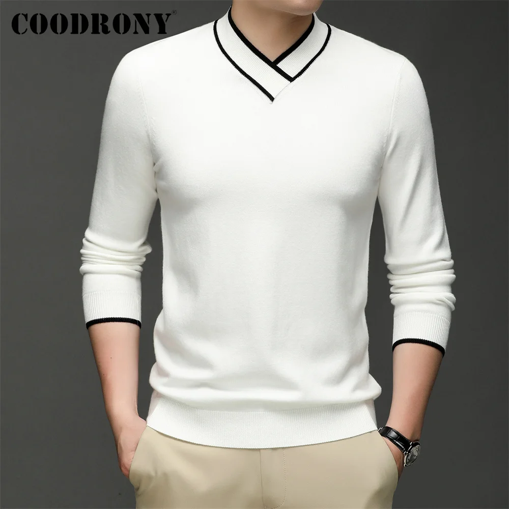 

COODRONY Brand Fashion Casual Men Knitwear Soft Warm Pullovers Spring Autumn Male New Arrivals V-Neck Solid Color Sweaters W1018