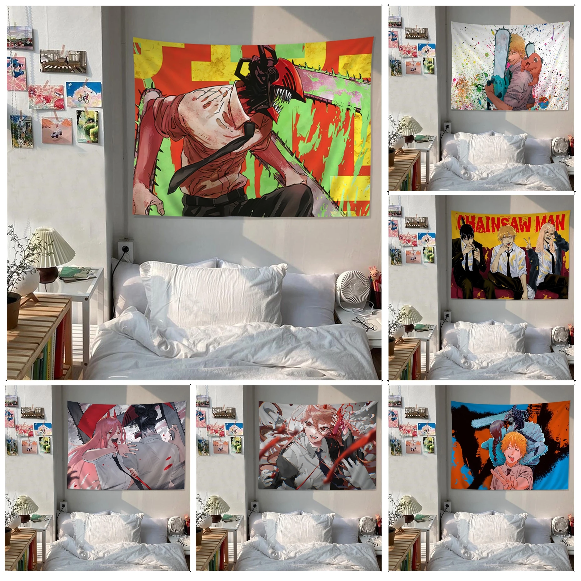 

Chainsaw Man Hanging Bohemian Tapestry Hanging Tarot Hippie Wall Rugs Dorm Kawaii Room Decor