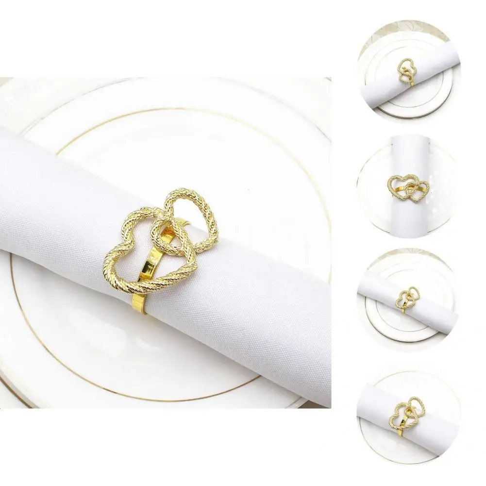

Wide Application 6Pcs Practical Valentine's Day Napkin Ring Holder Solid Heart Napkin Rings Round Edge for Hotel