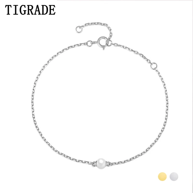 

Tigrade 100% 925 Sterling Silver Pearls Beads Chain Bracelets For Women Charm Bracelet Engagement Party Fine Jewelry Gift