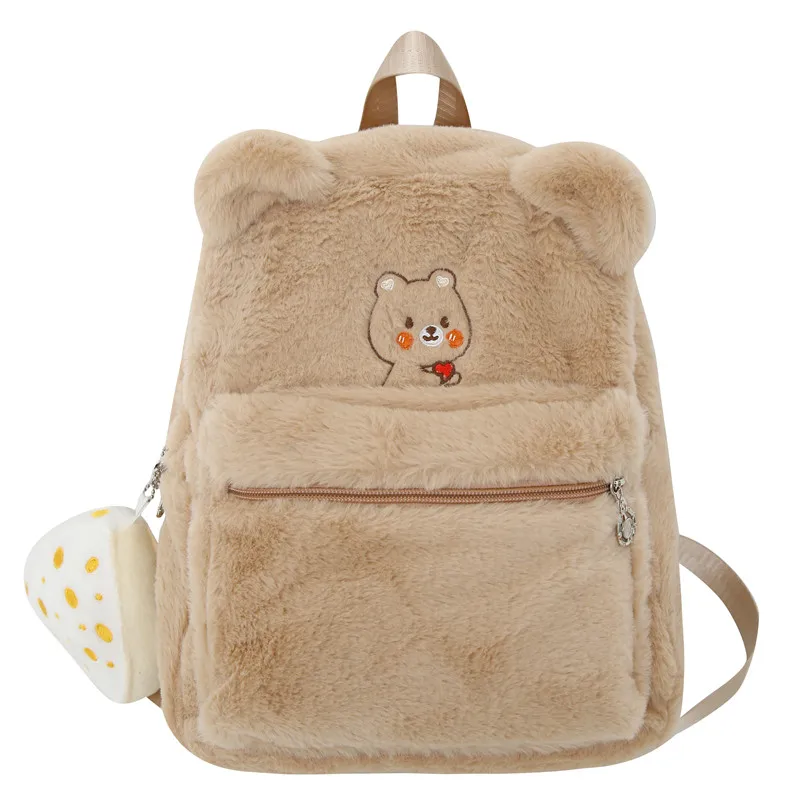 Est Kawaii Girls School Backpack Teenager Women Female Bagpack Shoulders Fluffy Nylon Bear Bolsa Mochila Bag Mini Cute Smallbag