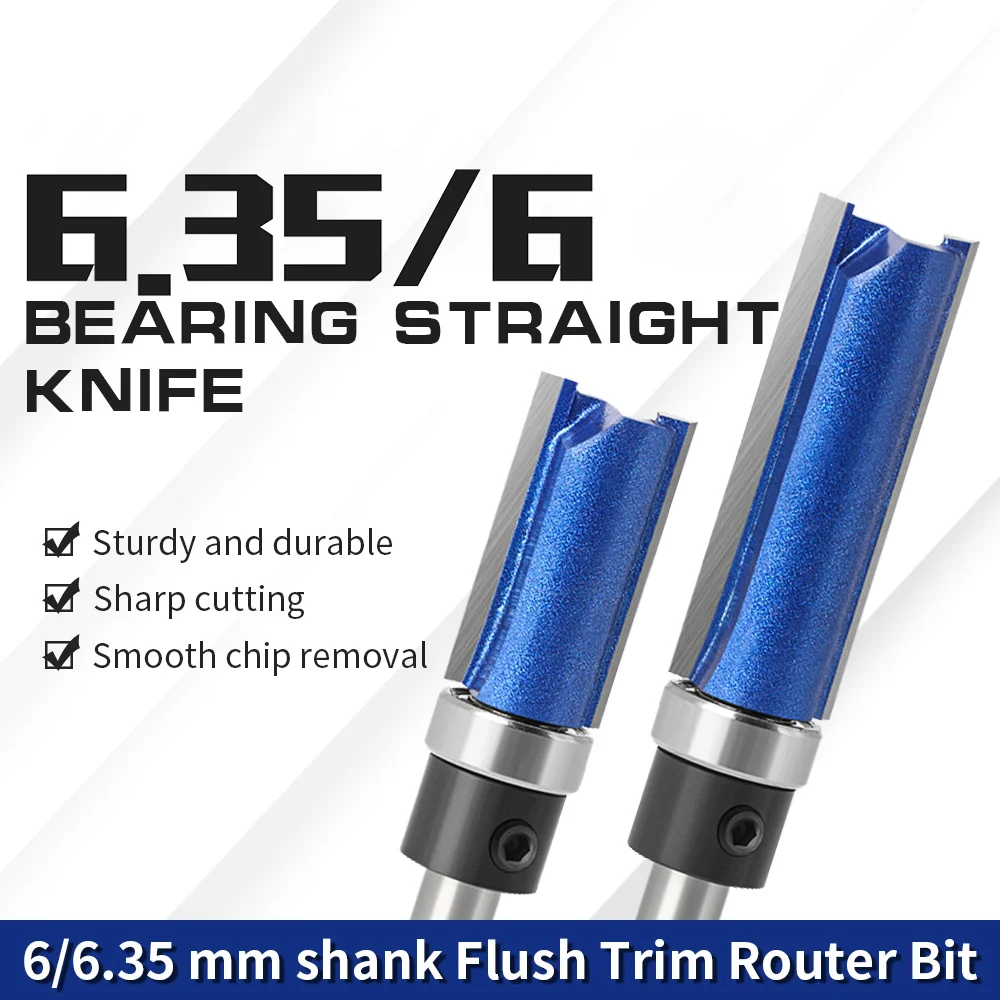 

AUGT 1/4 6.35mm Shank Template Trim Hinge Router Bit Straight End Mill Trimmer Cleaning Flush Trim Tenon Wood Milling Cutter Set