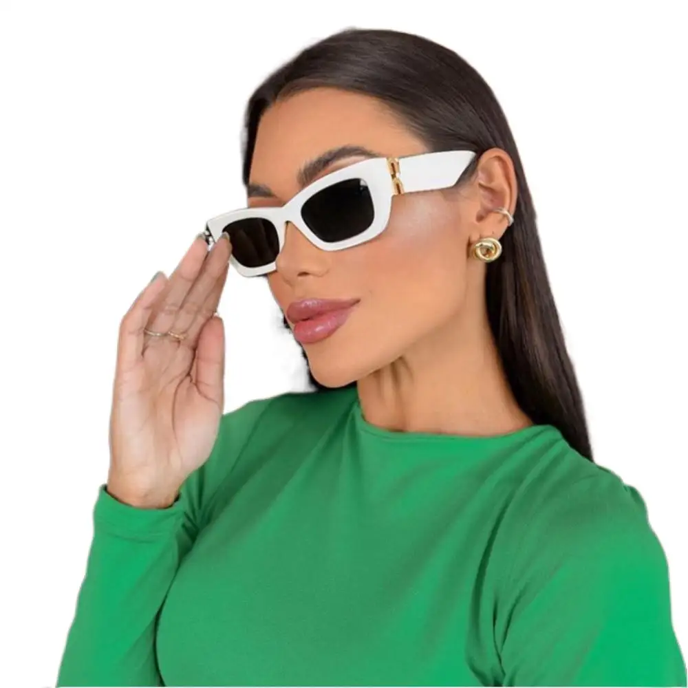 

2022 New Top Quality Green Acetate Rectangular Sunglasses Women Fashion Metal Trim Sunglasses