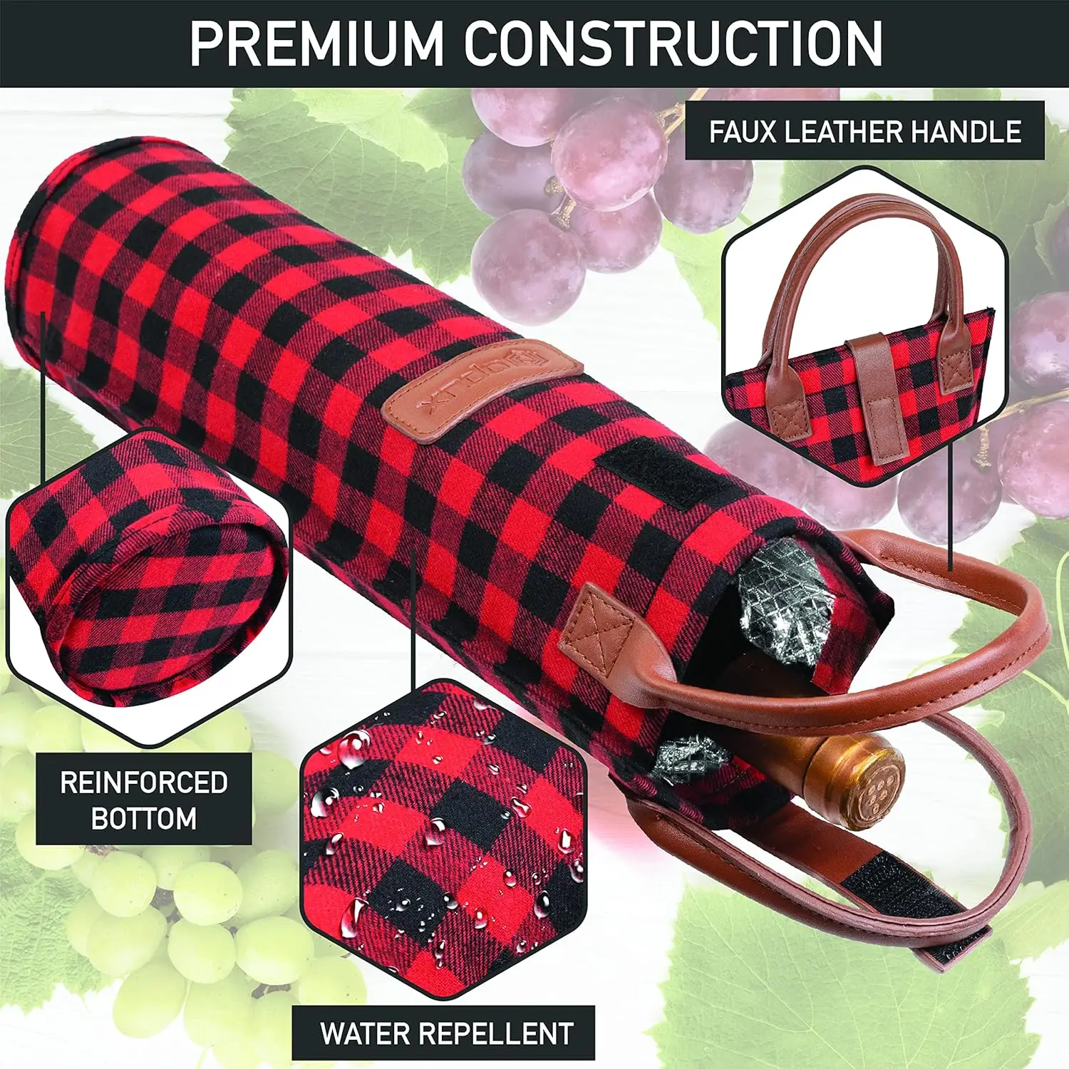 Фото Opux Wine Bag Сумка-переноска для одной бутылки, изолированная дорожная сумка-холодильник для вина для подарка на пляже для пикника, портативная с термоподкладкой One Bo №5