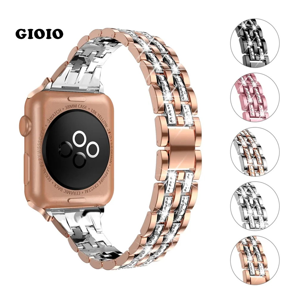 

Ремешок Алмазный для Apple Watch Series 7 6 5 4 3 2 SE, спортивный браслет для iWatch 42 44 мм, металлический браслет для часов 20 мм, 38 мм 40 мм 41 мм