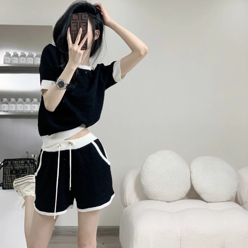 

Woman Patchwork Tracksuit Suit Sportswear Female T-shirt and Shorts Tracksuits Sets Ladies Summer Casual Short Pants Suits A25