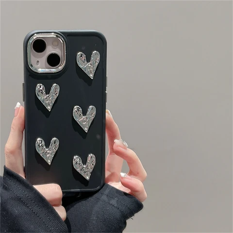 Роскошный корейский плиссированный мягкий чехол для телефона с сердечками для iPhone 11 14 Pro Max 14Plus 12 Pro 13 11 противоударный силиконовый чехол