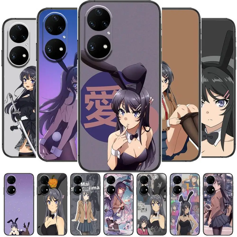 

Mai Sakurajima Sexy Phone Case For Huawei p50 P40 p30 P20 10 9 8 Lite E Pro Plus Black Etui Coque Painting Hoesjes comic fas