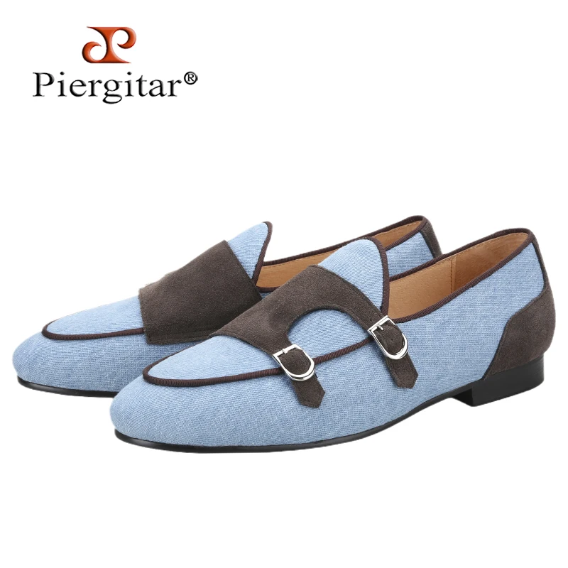 

Piergitar синяя джинсовая Лоскутная замша из коровьей кожи, искусственная кожа, мужская обувь ручной работы, слипоны, курительные Тапочки