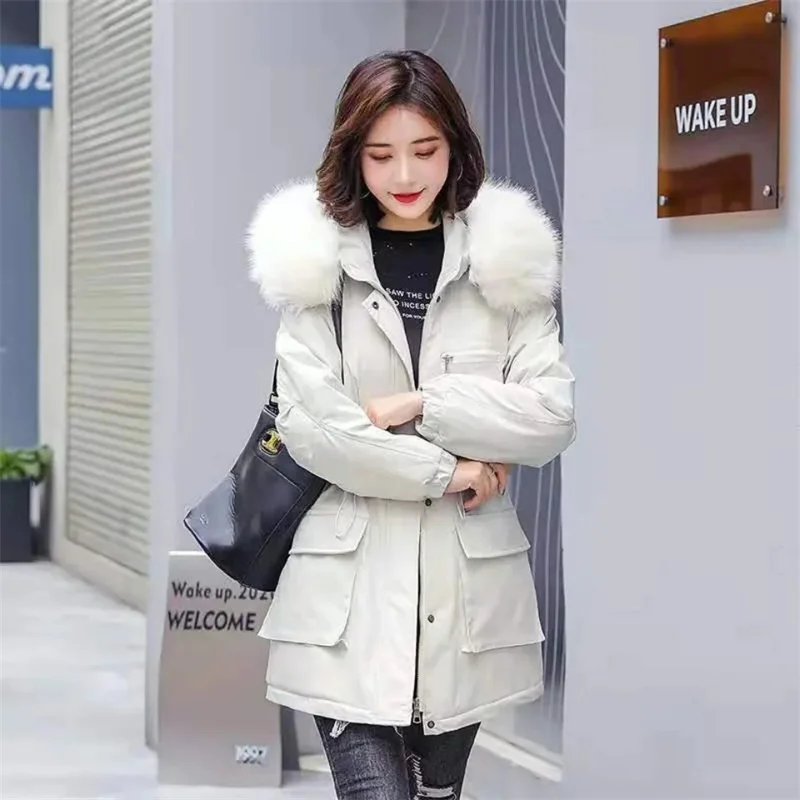2022 New Winter Women Jackets Parka Warm Fur Lining Hooded Coats Long Thickn Parkas Large Fur Collar Jacket Winter Clothes