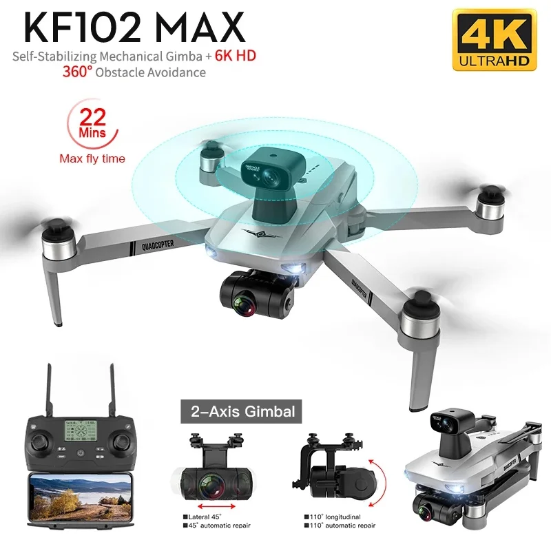 Квадрокоптер автомобильный KF102 Max, профессиональный складной Дрон с 2-осевым GPS, Wi-Fi, 4K HD камерой, VS F11 4K PRO