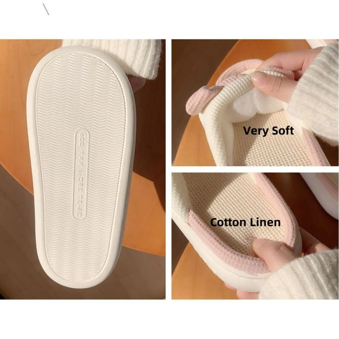 Yasuk All Season Women's Casual Simple Indoor And Outside Home Slippers Non-Slip Cute Pink Pig Versatile Cotton Linen Sweet Girl