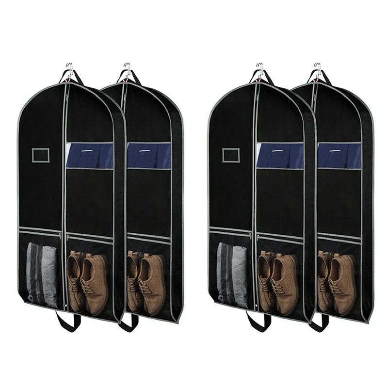 

Garment Bags 4 Pack 43 Inch Garment Bags For Storage Travel Nonwoven Fabric Dress Bag Suit Bag With 2 Large Mesh Pockets