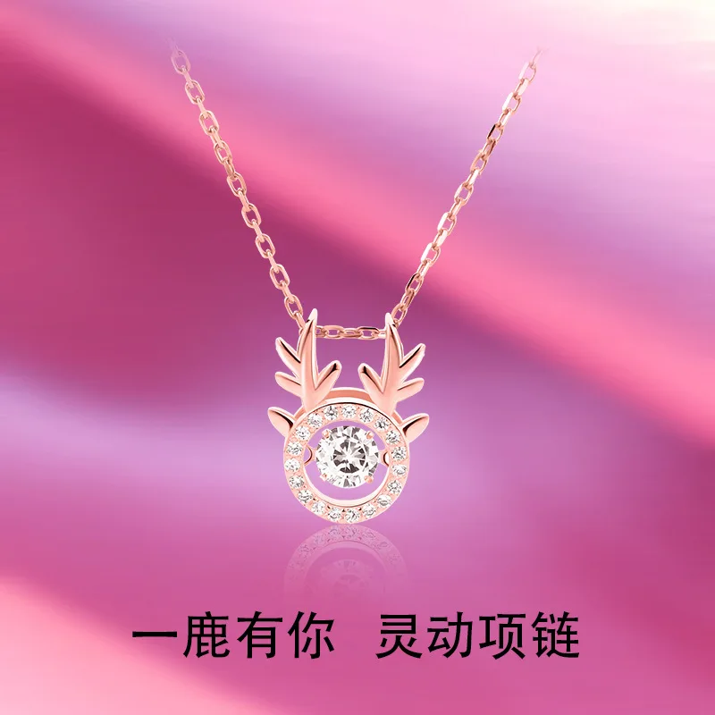 

Necklace Female S925 Colored Gold-Plated Sterling Silver Smart Antlers Necklace Light Luxury Group Design Color Silver Clavicle
