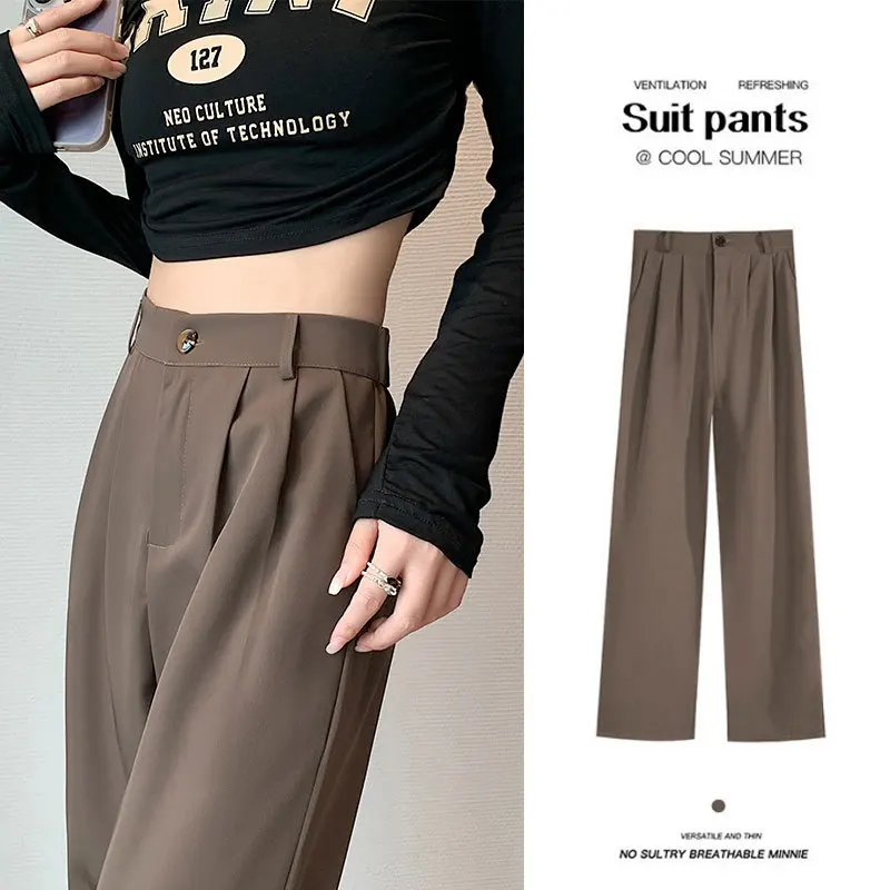 Women's Spring Summer Suit Pants Casual Wide Leg High Waist Korean Fashion Office Ladies Elegant Straight Pants Trousers