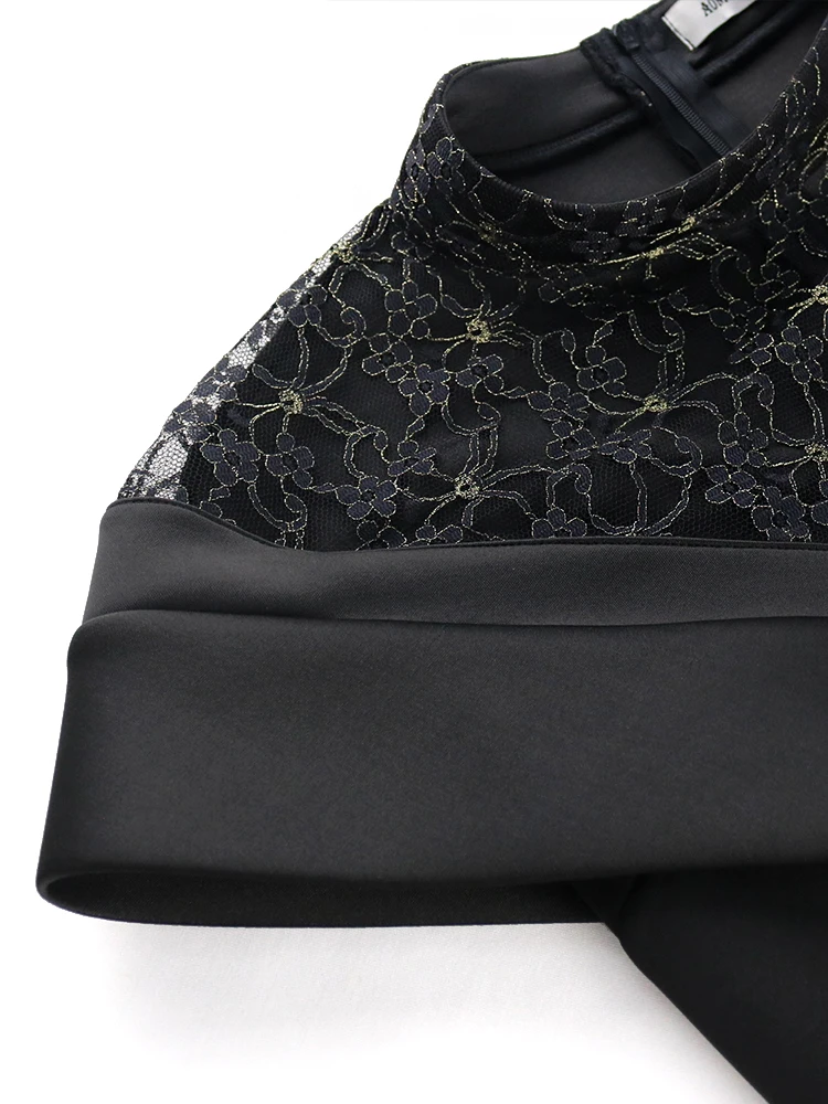 Женское черное платье с высокой горловиной кружевное элегантное вечернее