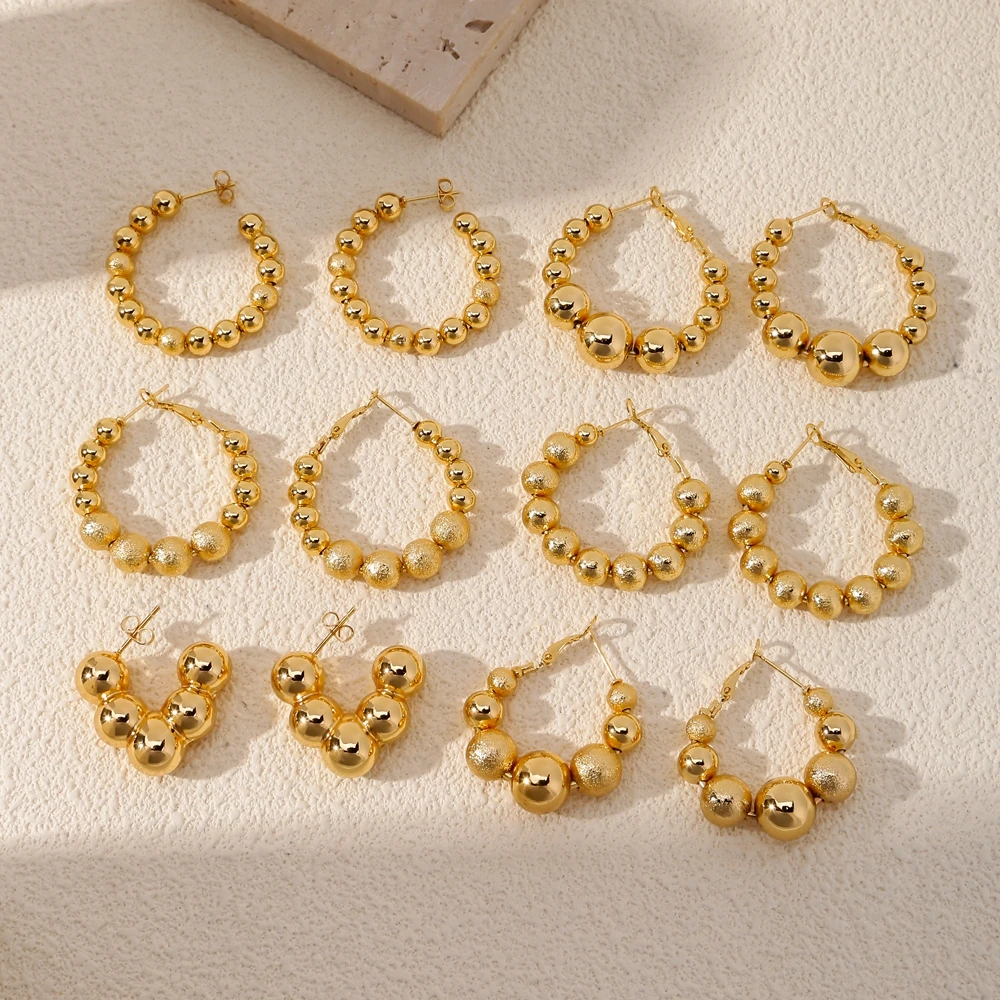 HONGTONG 2024 модные трендовые круглые серьги-кольца золотого цвета с бусинами для