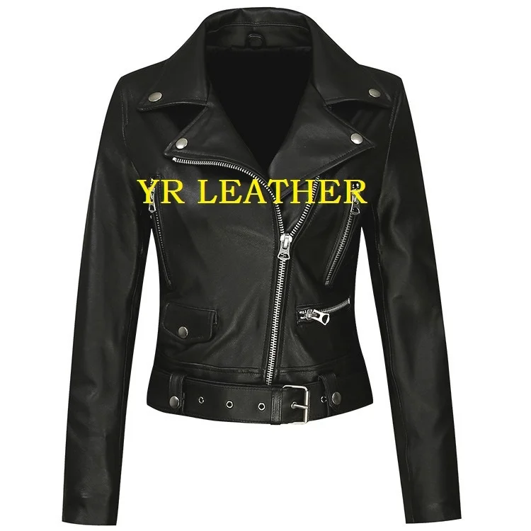 YR!Free shipping.Wholesales.Brand womens motor genuine leather jacket.fashion sheepskin coat.cool slim leather jacket,plus size