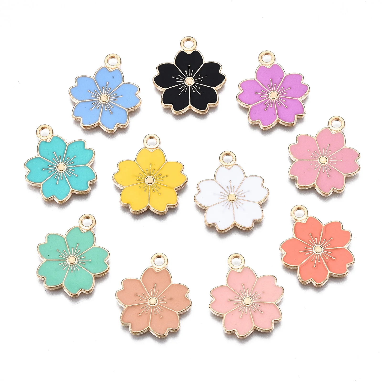 

Pandahall 100Pcs Mixed Color Sakura Alloy Enamel Pendants With Hole Flower Metal Charm For Necklace Bracelet Jewelry Making Gift