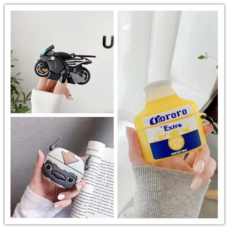 

Motorcycle Cat Bear Caw Silicone Motor Soft Earphone Cases For Apple Airpods 1 2 Case for air pods Pro With Keychain Cover