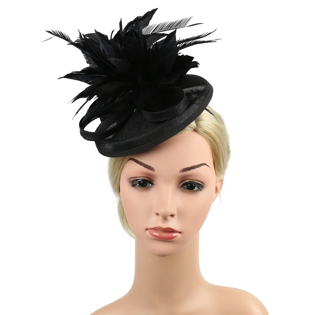 

Feather Fascinators Women Flower Derby Hat Cute Beads Wedding Headwear female Wedding Headbands Beach Headwear