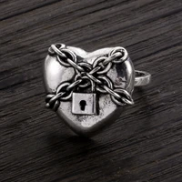 coconal heart lock love silver plated ring women hip hop unique personality rings nightclub party jewelry gift