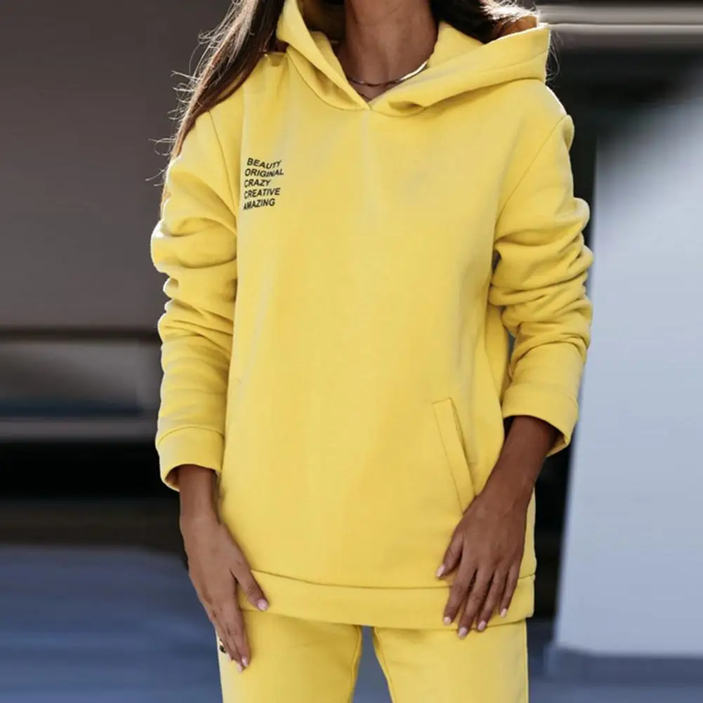 

Trendy All-matched Pullover Solid Color Hooded Sweatshirt Pants Set for Daily Wear Sporty Outfit Sweatshirt Pants Set