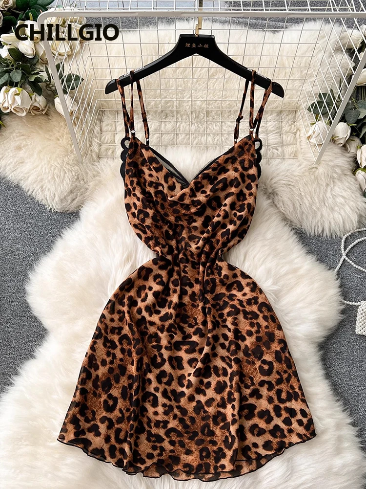 CHILLGIO женское сексуальное леопардовое платье на бретельках Летняя мини Пижама