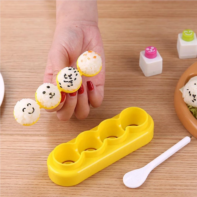 

Mini Rice Ball Mold PP Aluminum 4-cavity Riceball Press Embossing Mould Maker Multifunctional DIY Crafting Cooking Tool