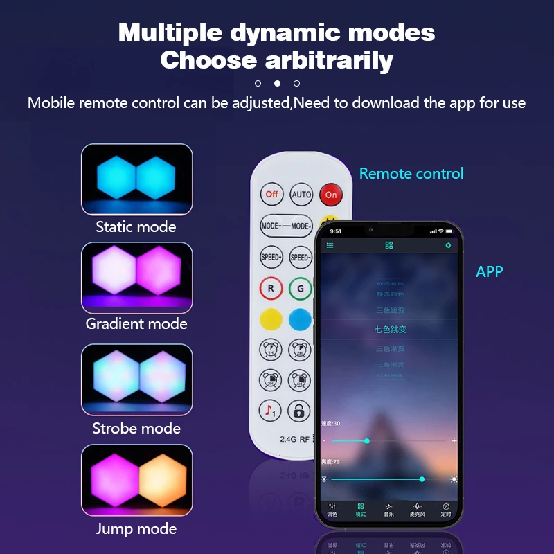 Фото Tuya Smart RGB Quantum Light DIY Декор Светодиодный настенный светильник Приложение Звукосниматель Игровая комната Музыка Ритм Фестиваль Атмосфера Киберспорт Свет №4
