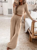 fashion summer outifits women matching sets zanzea 2022 casual long sleeve blouses wide leg pants female solid tracksuit suits