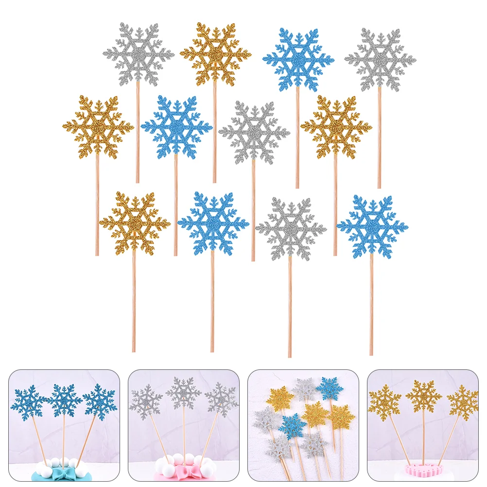 

30pcs Glitter Snowflake Cupcake Toppers Cake Insert Cake Decor for Christmas Birthday Party Wedding