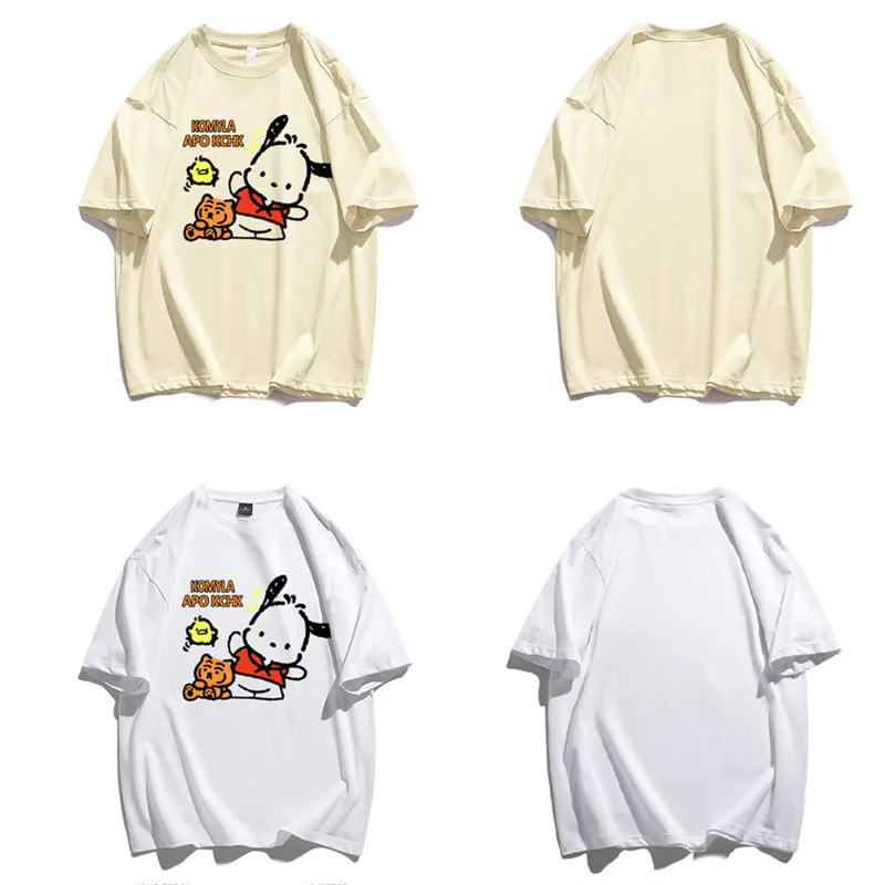 

Kawaii Sanriod Anime Series Pochacco Puppy Cartoon Short Sleeve T-Shirt Loose Cotton Fashionable Baby Boy Girl Girlfriend Gift