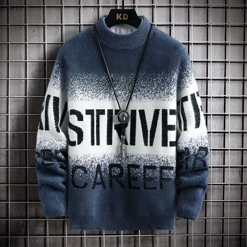 Осень-зима мужской вязаный свитер пальто из искусственного меха молодежный