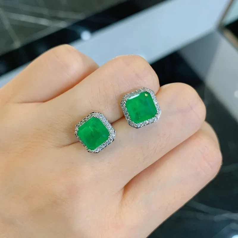 

RAKOL 2022 Trendy Square Green Paraiba Tourmaline Gemstone Stud Earrings For Women Sparkling High Cubic Zirconia Fashion Jewelry